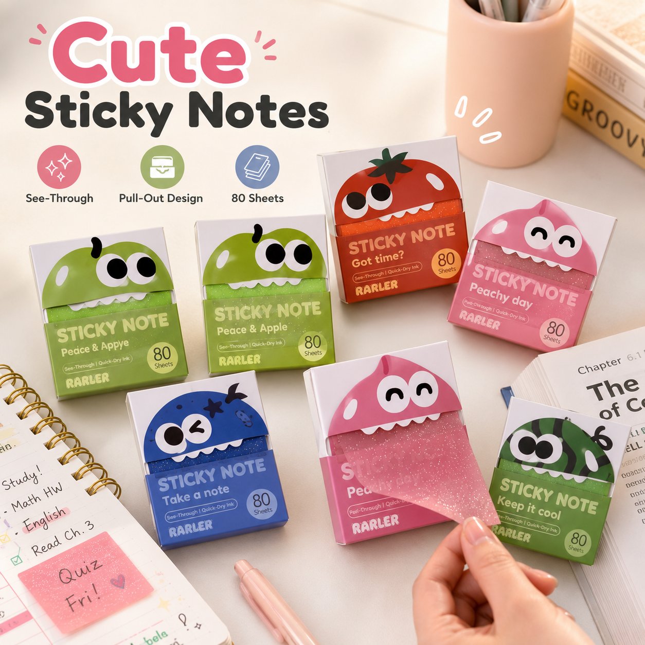 🔥Last Day 50% OFF - 👾Cute Monster Memo Notes | Pull-Out Sticky Note Pad with 80 Easy-Peel Sheets