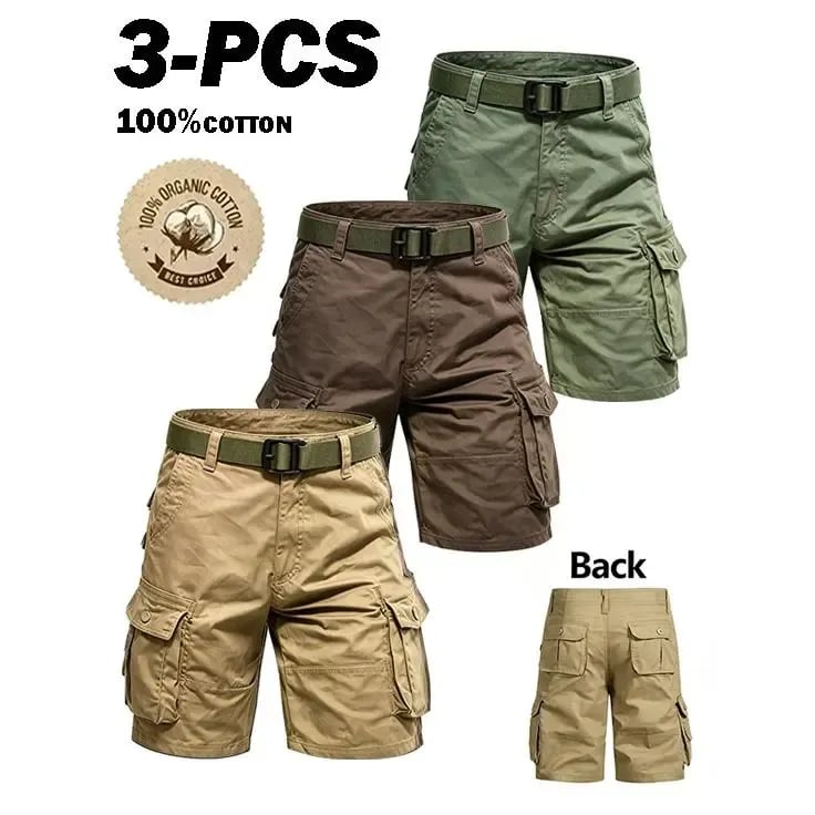 🩳3 Pack Men’s Cargo Shorts, Tactical Hiking Shorts with Multi Pockets, Lightweight Cotton Outdoor Work Shorts for Golf Fishing Travel