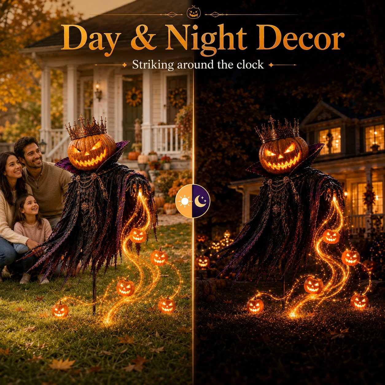 Pumpkin King Solar Halloween Yard Decor with Flowing LED Effect