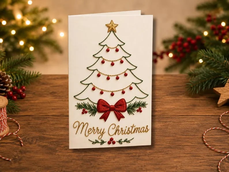 🔥LAST DAY 50% OFF - 🌲 🪡 Christmas Hand Embroidery Card DIY Kit | Stitch Your Way Into the Christmas Spirit ✨ 🎁