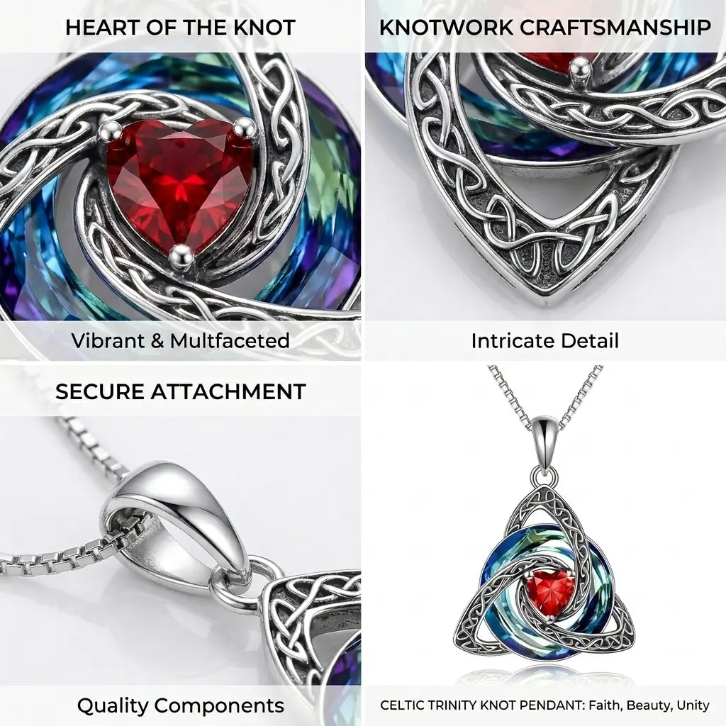 Celtic necklace crystal and knotwork detail