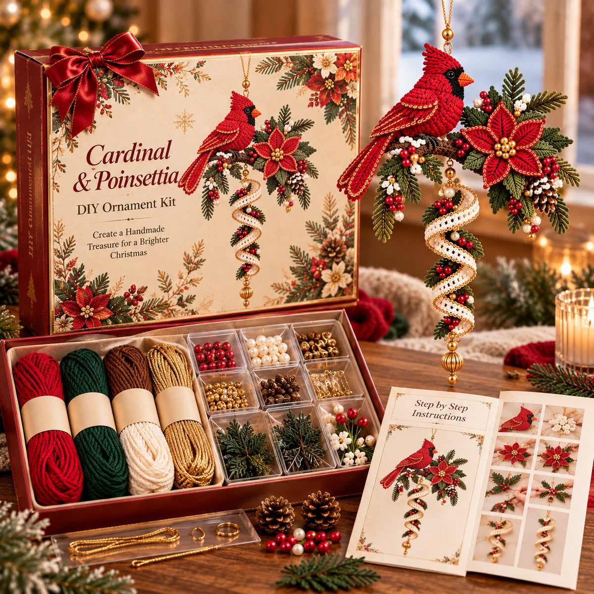 🎄❤️ Cardinal & Poinsettia DIY Ornament Kit