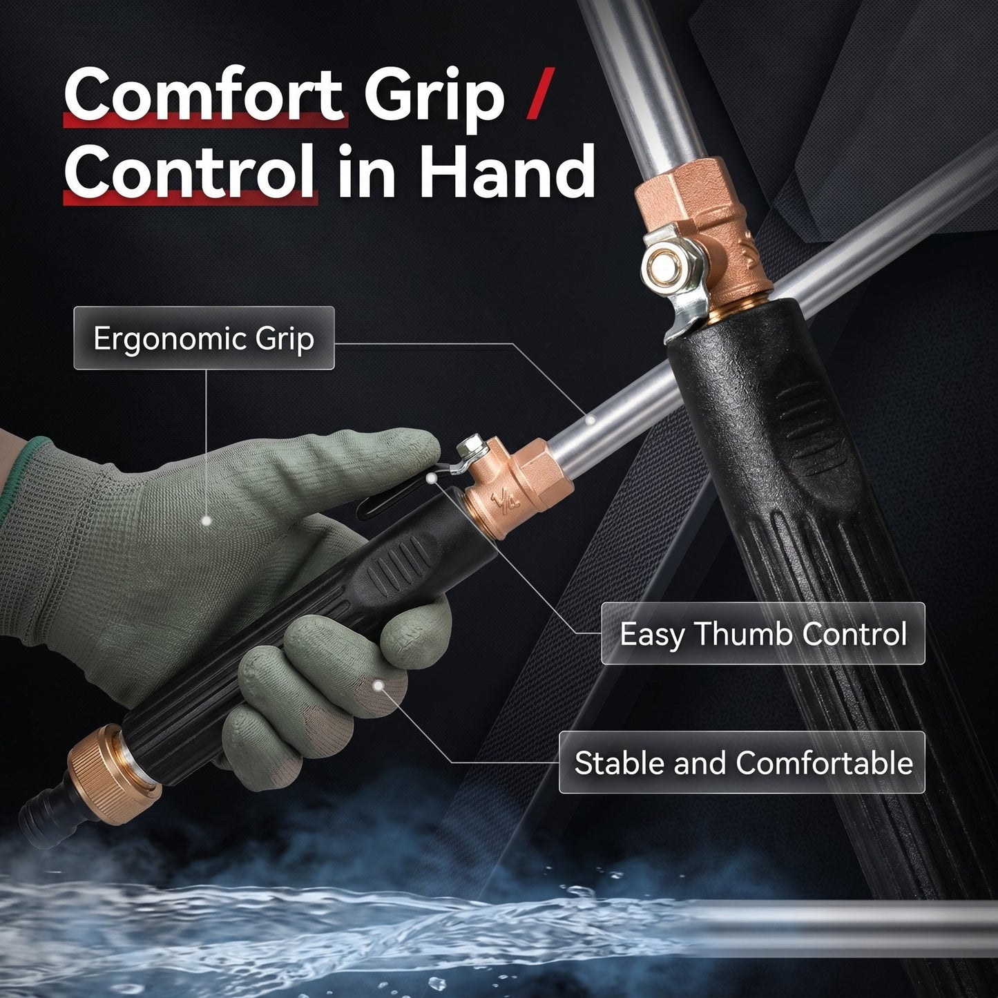 High-Pressure Water Gun – 3 Nozzles, Rustproof Aluminium Alloy, Effortless Deep Cleaning