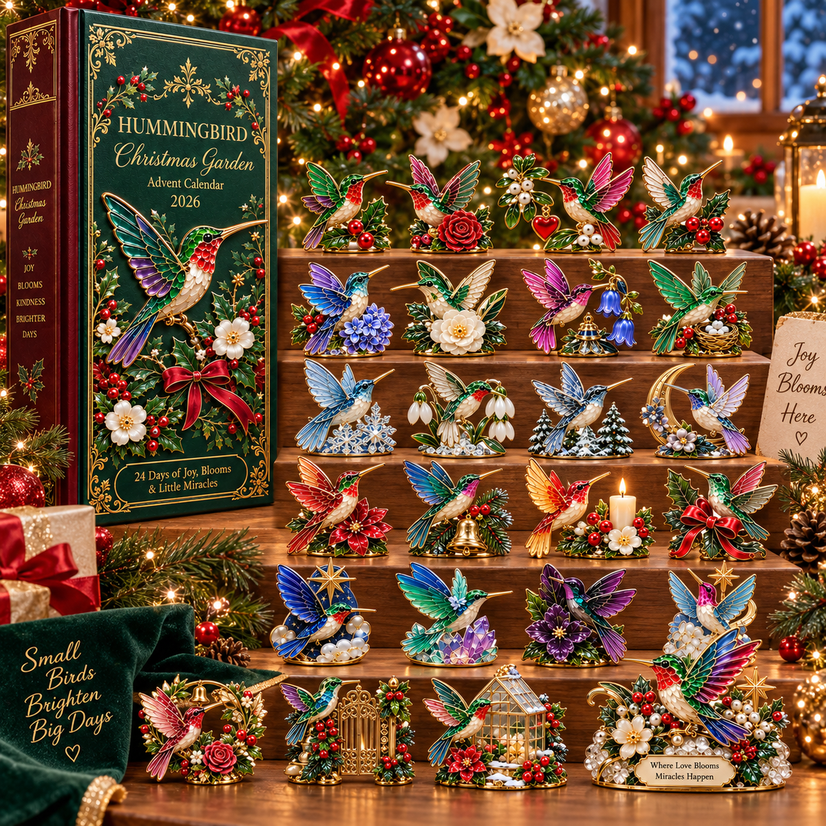2026 Hummingbird Christmas Garden Advent Calendar with 24 colorful miniatures