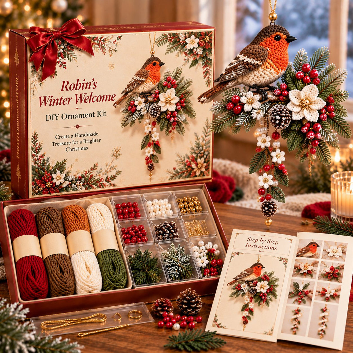 🎄❤️ Cardinal & Poinsettia DIY Ornament Kit