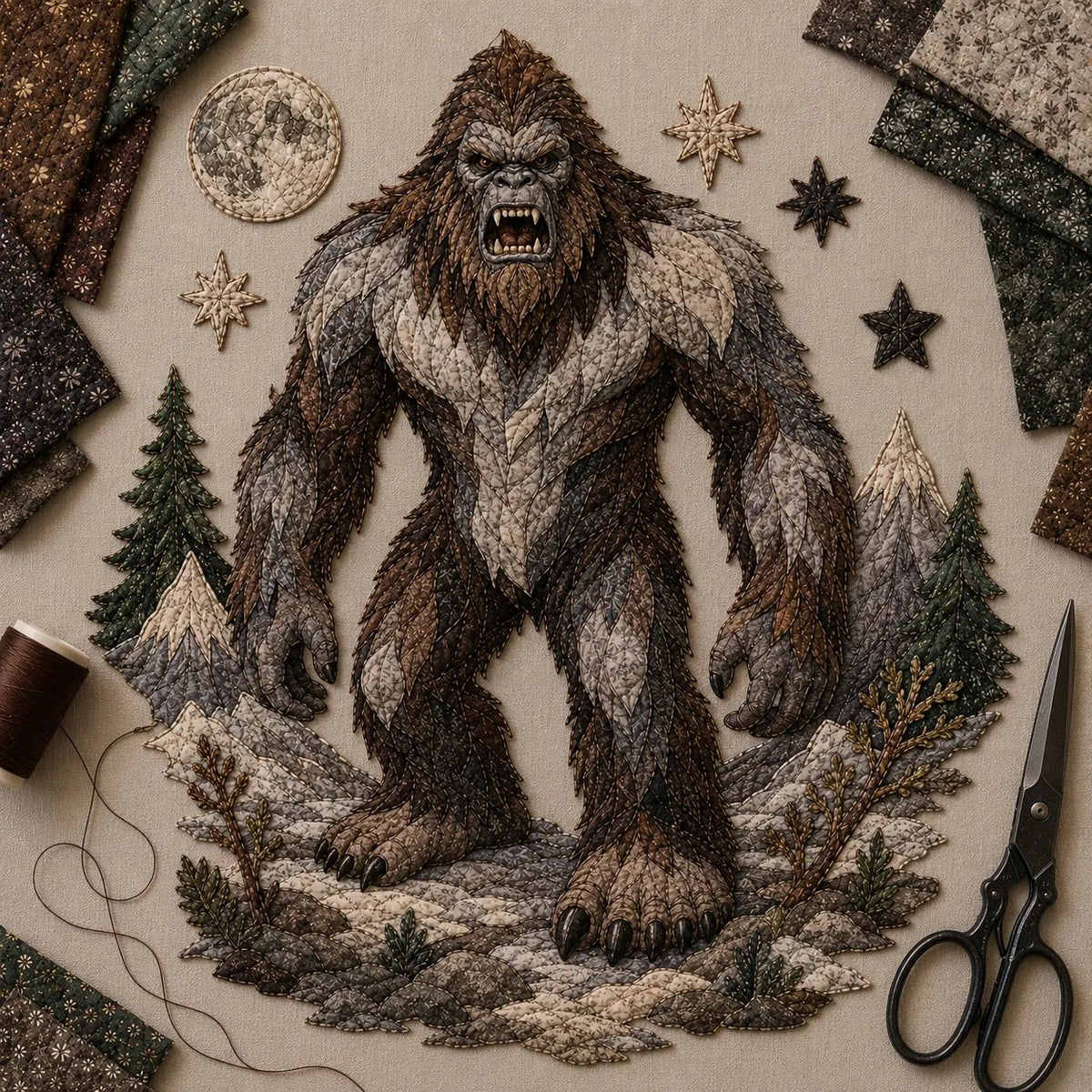 🔥🎁🌙 Beginner-Friendly Mythic Wilds DIY Layered Patchwork Art Kit | Complete Kit with Patterned Fabrics, Sewing Materials & Step-by-Step Guide Included 💕