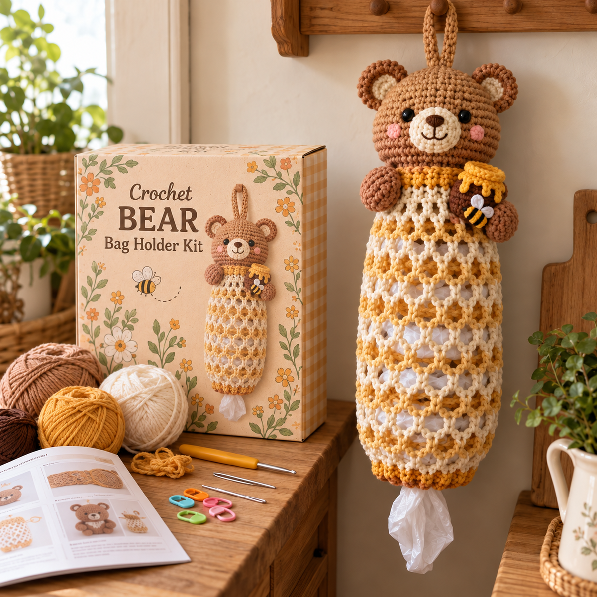 🔥LAST DAY 49% OFF – 🌼 Cottage Harvest Keepers™ — Crochet Animal Bag Holder DIY Kit | 13 Adorable Designs