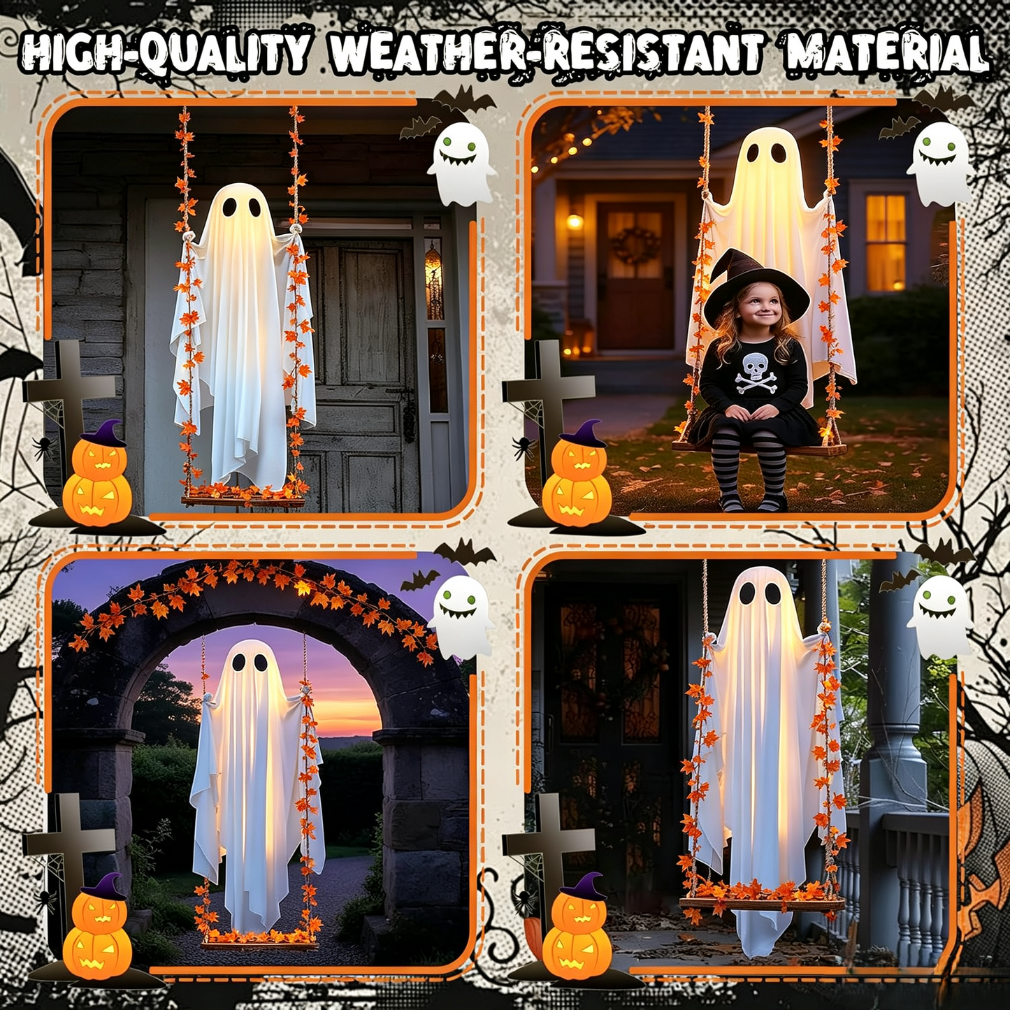 🔥Limited-time 50% Off👻✨LED Hanging Ghost Swing Decoration, 5FT Remote Controlled Halloween Outdoor Hanging Decor🎃