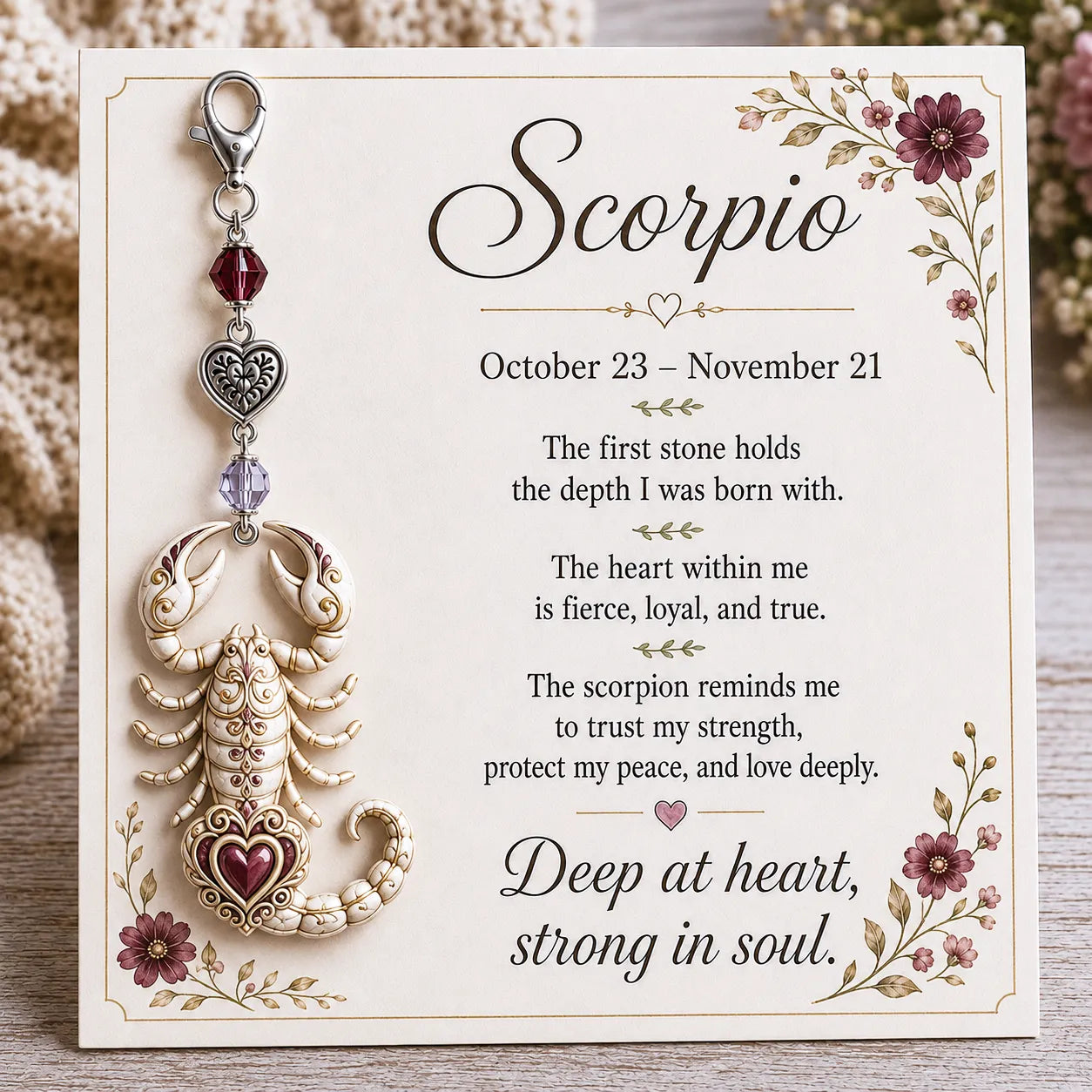 ⏳ Last Day 49% OFF – Buy 3 Get 1 FREE（4 PCS）🌙12 Zodiac Birthstone Charm Keepsake Card Collection | Zodiac Pendant, Birthstone-Inspired Crystal Beads, Heart Charm & Floral Affirmation Card Included ✨
