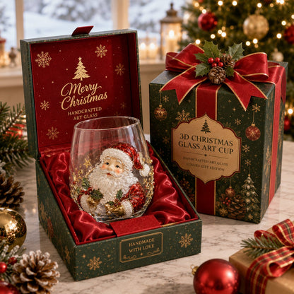3D Christmas Glass Art Cup | Luxury Raised Holiday Glassware for Drinks, Decor & Christmas Gifts 🎁