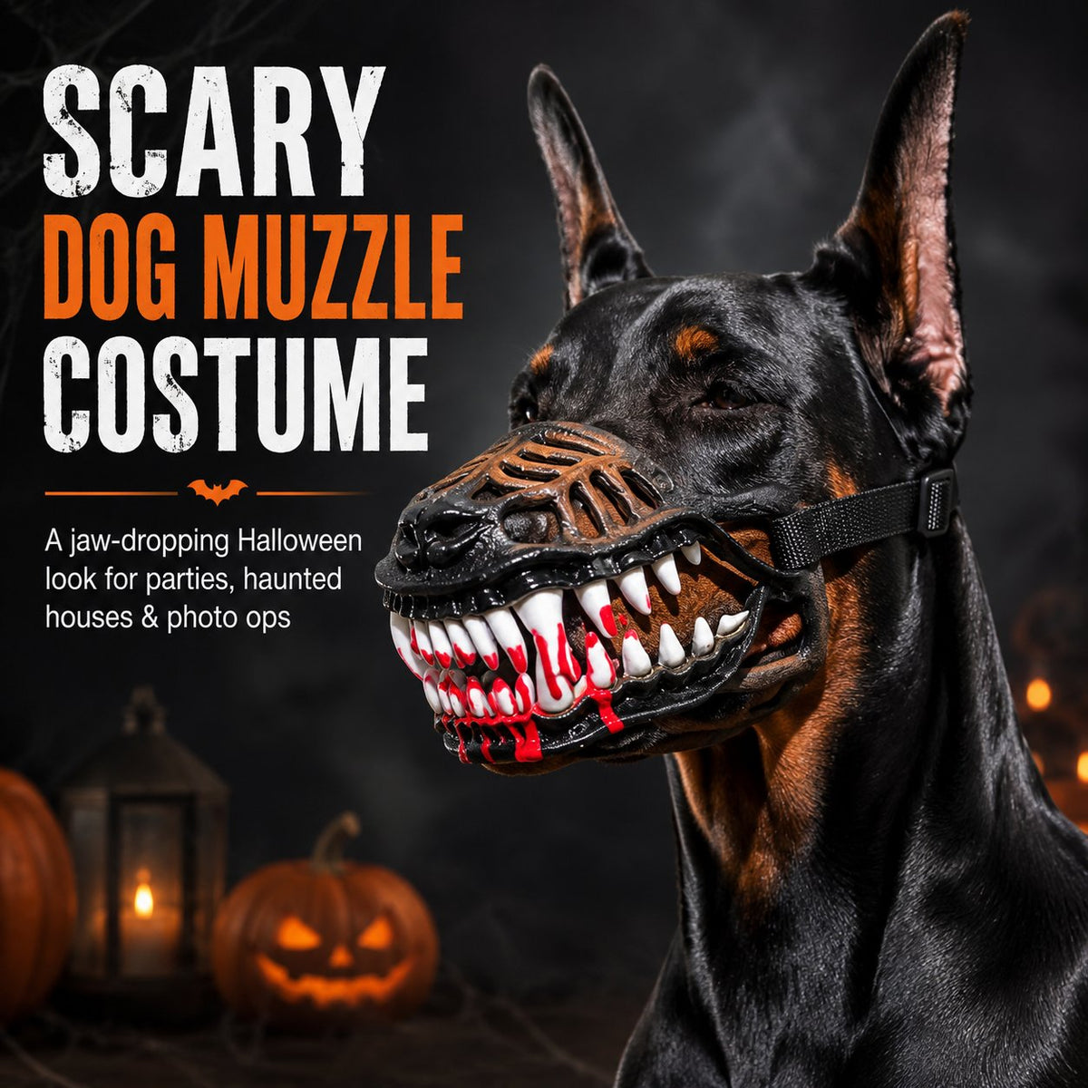 Halloween Scary Dog Muzzle Costume with Bloody Fangs