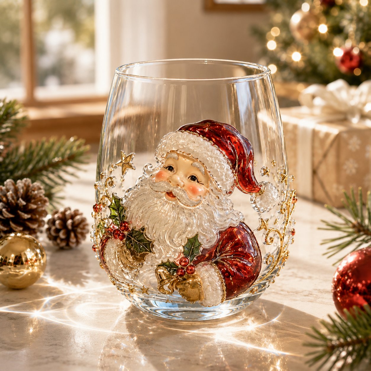 3D Christmas Glass Art Cup | Luxury Raised Holiday Glassware for Drinks, Decor & Christmas Gifts 🎁
