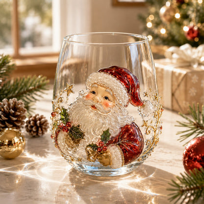 3D Christmas Glass Art Cup | Luxury Raised Holiday Glassware for Drinks, Decor & Christmas Gifts 🎁