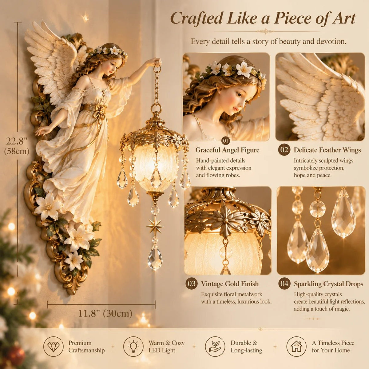 Guardian Angel Crystal Light close-up craftsmanship and crystal details