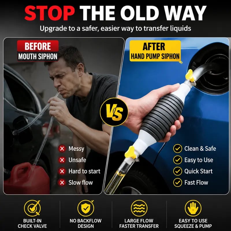 🔥LAST DAY 50% OFF - ⛽Manual Siphon Pump Kit with 1M Hose, Rubber Pump Bulb & 2 Hose Clamps, Liquid Transfer Pump for Fuel Water Oil, Car Boat Motorcycle