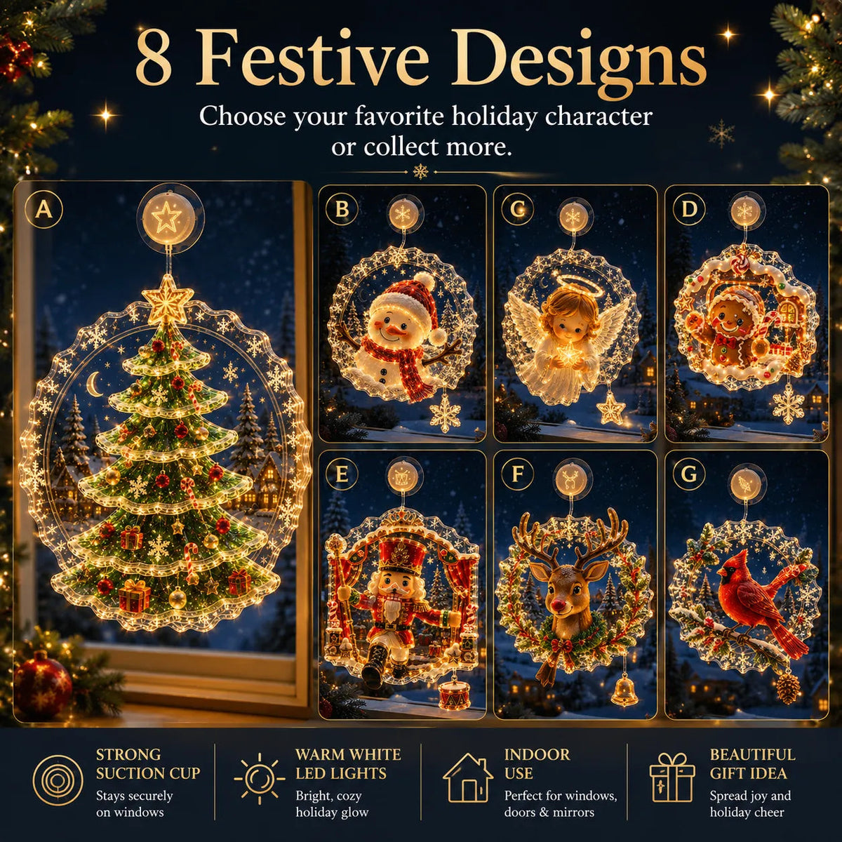 🏅 2026 Best Seller ✨🎄Lighted Christmas Window Decoration with Suction Cup | Warm LED Window Light with Double-Layer Design & Multiple Festive Styles ✨