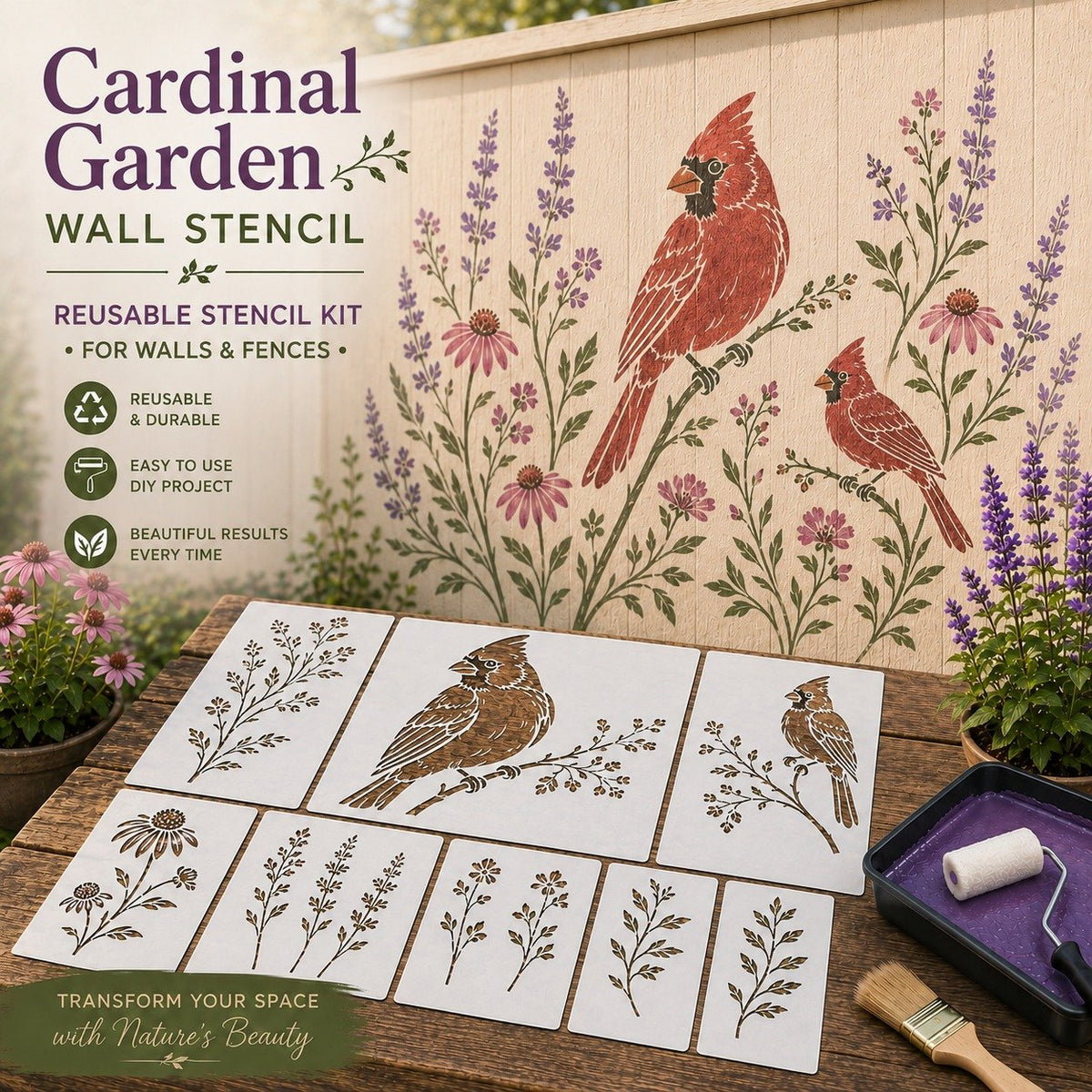 🦋🌸Last Day 50% OFF - 🌿Garden Bloom Wall Stencil Kit | DIY Garden Painting Templates for Every Space（副本）