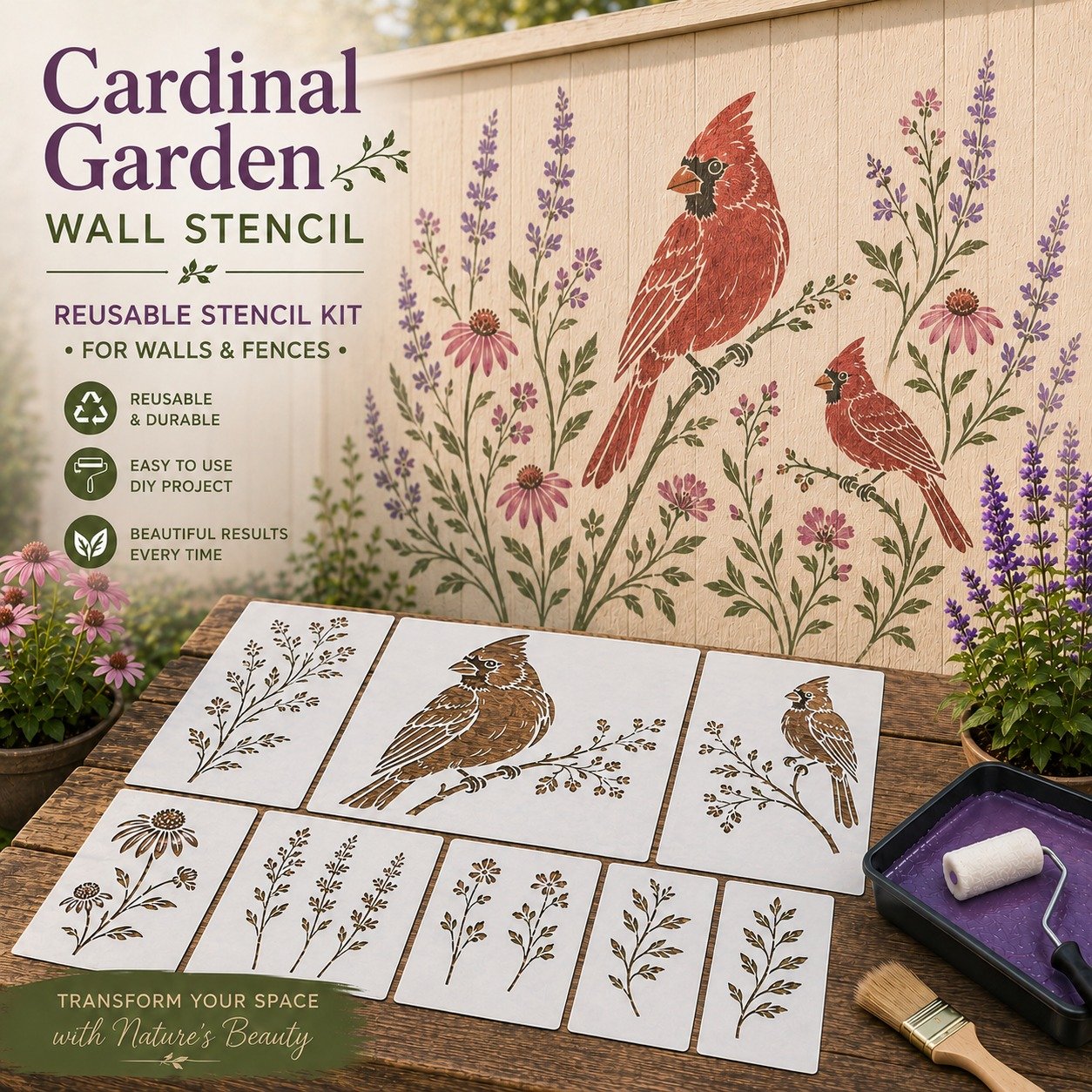 🦋🌸Last Day 50% OFF - 🌿Garden Bloom Wall Stencil Kit | DIY Garden Painting Templates for Every Space