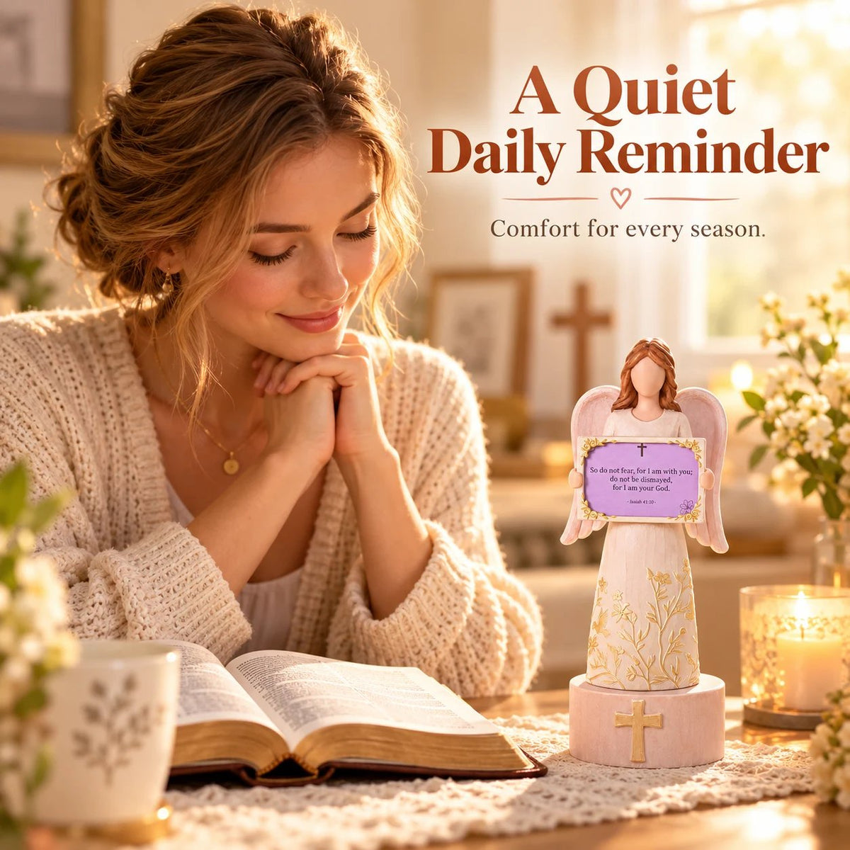 🙏✨Hand-Crafted Resin Angel Figurine with Color-Coded Bible Verse Cards & Storage Box 🕊️🎁