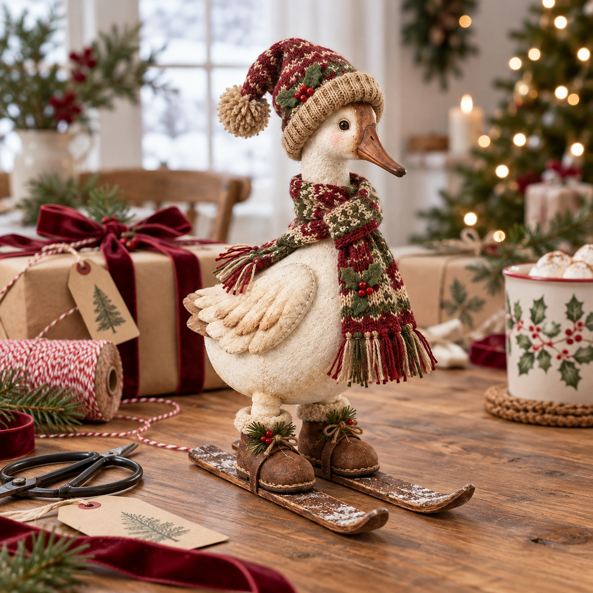 Vintage Christmas Skiing Goose Figurine