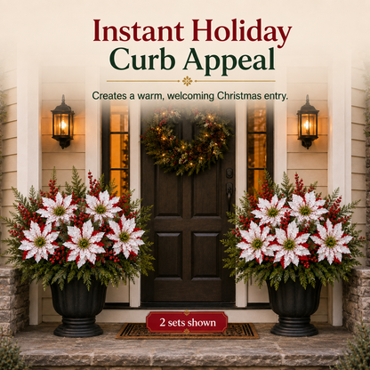 ❤️ Christmas Poinsettia Planter Inserts – Set of 6 Red & White Holiday Floral Picks