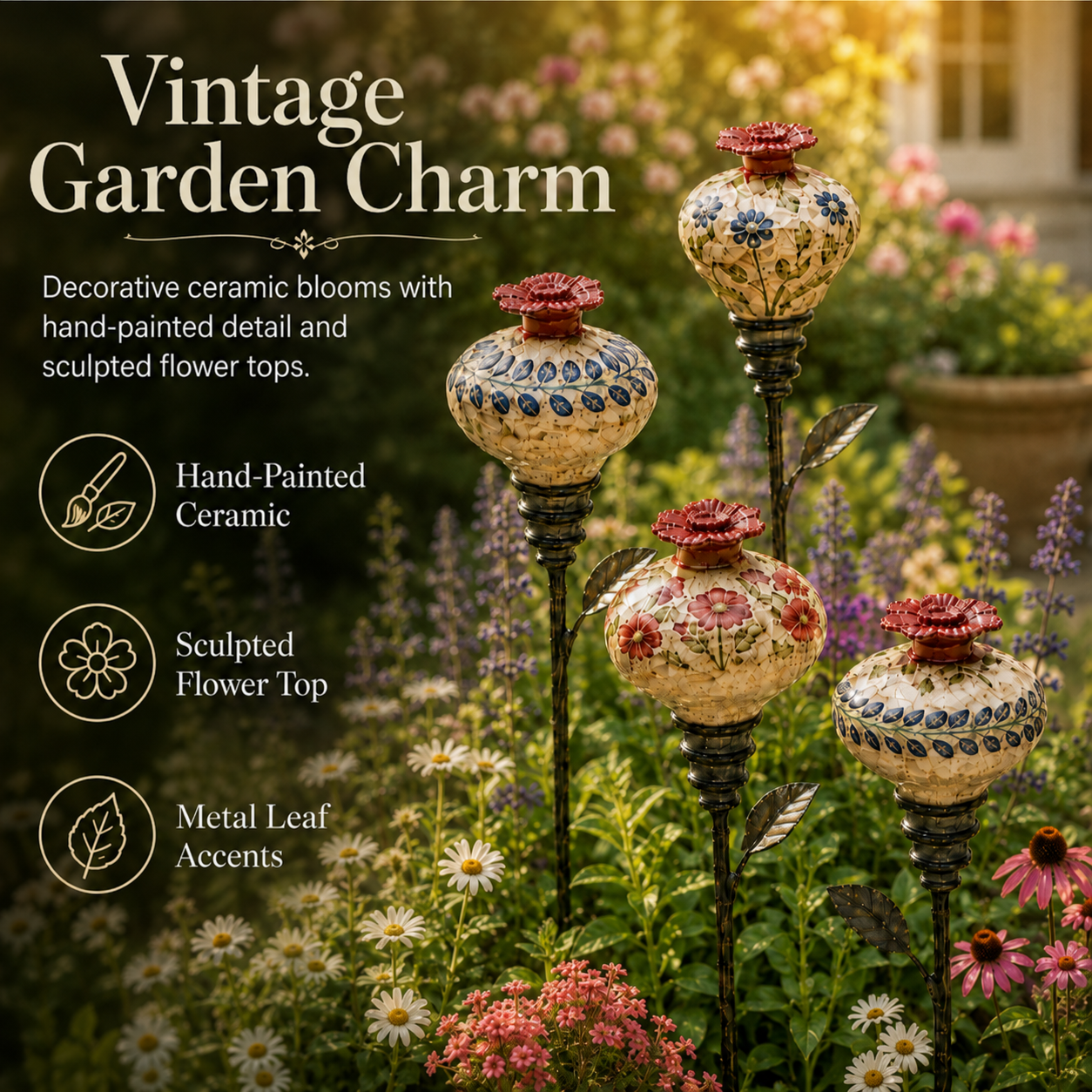 Vintage Hummingbird Feeder 🌺🐦 – Decorative Garden Pole