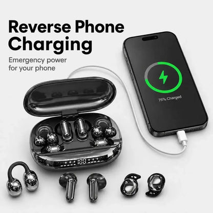 🎧 3-in-1 Wireless Earbuds with Power Bank Charging Case – Clip-On & Sleep Bluetooth Headphones with 4 Earbuds, Noise Cancellation, Water Resistant for Sports & Sleep
