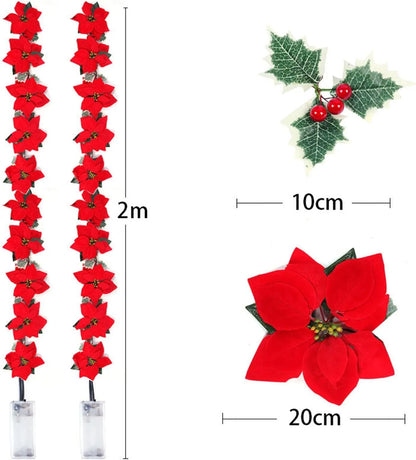 🎄✨ Christmas Poinsettia LED Garland String Lights