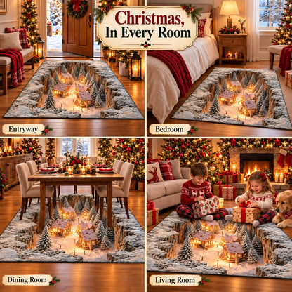 Optical Illusion Christmas Scene Rug | Bring A Hidden Winter Village To Your Floor