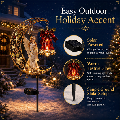 Christmas Solar Crescent Moon Garden Stake Light – Cardinal, Angel & Nutcracke