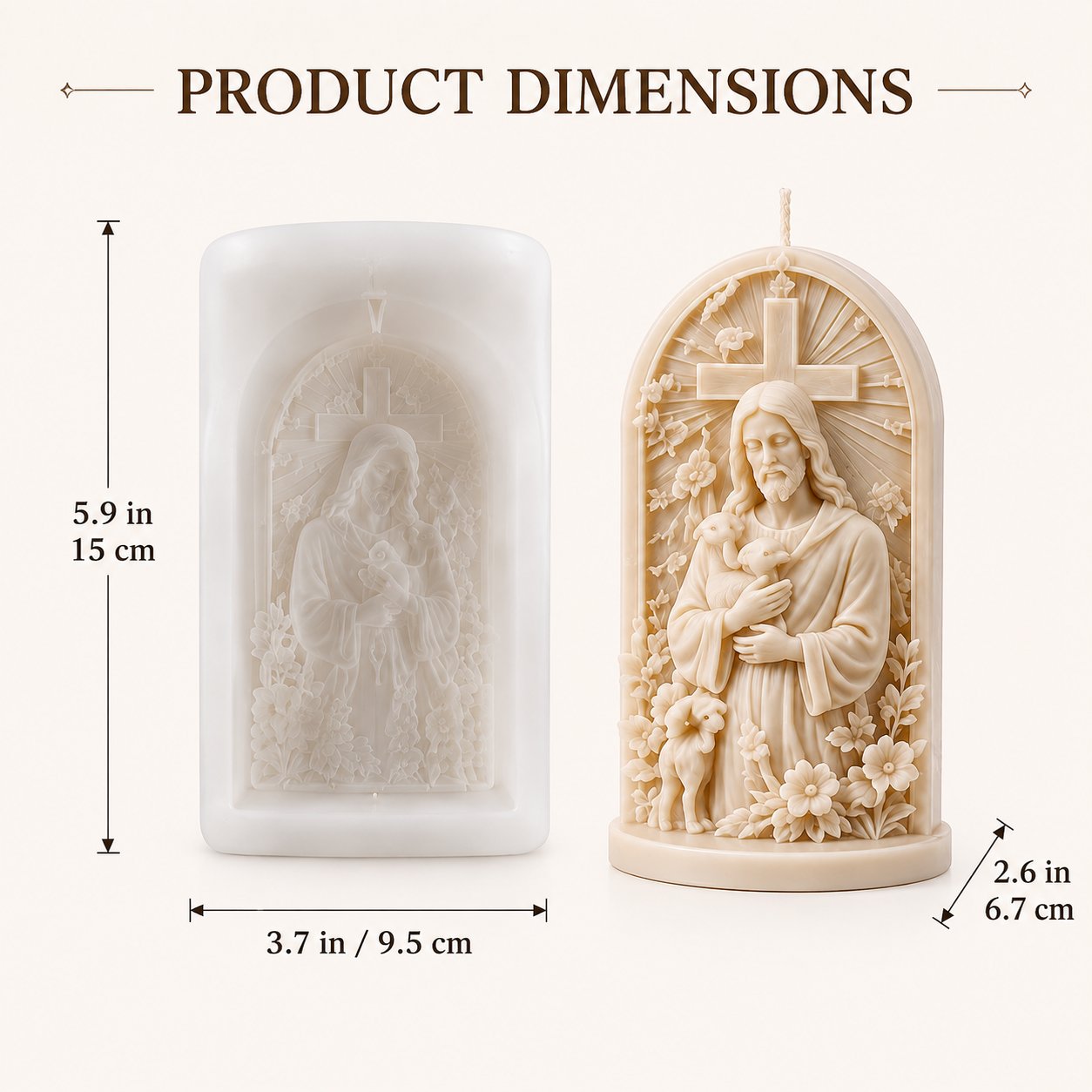 ✝️Good Shepherd Jesus 3D Candle Mold Set | Sculpted Cross, Lamb & Floral Relief for Faith-Inspired Handmade Candles 🕯️✨