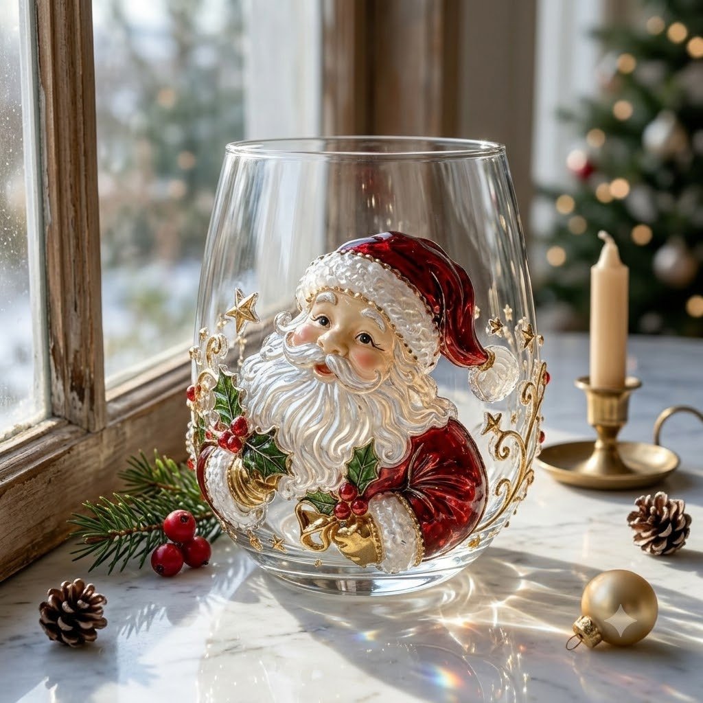 3D Christmas Glass Art Cup | Luxury Raised Holiday Glassware for Drinks, Decor & Christmas Gifts 🎁