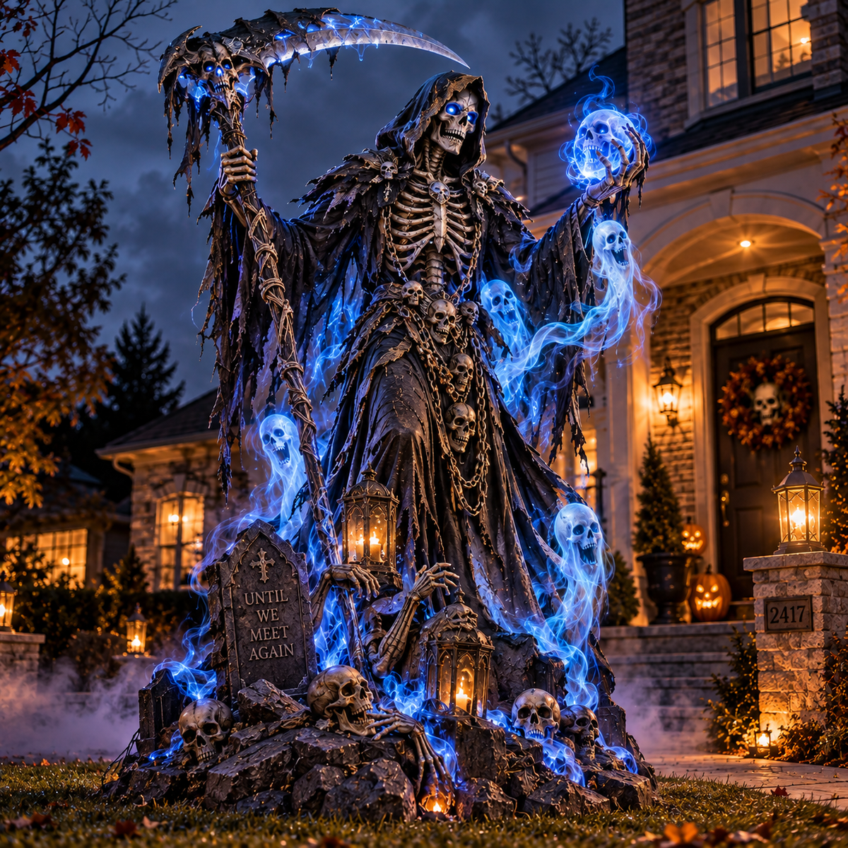 Giant Haunted Soul Reaper glowing Halloween front yard decoration