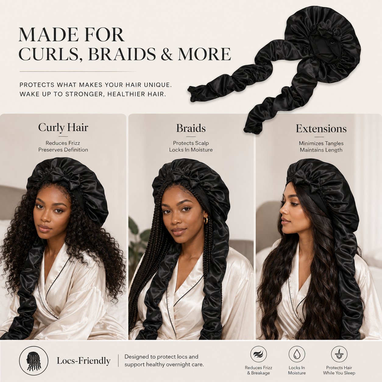 BUY 1 GET 1 FREE🔥 Silk Bonnet for Long Curly Hair