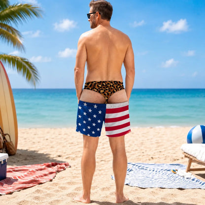 Funny Patriotic Men Swim Trunks - Personalized Birthday Gifts For Husband, Son, Grandson, Brother, Grandpa, Dad, Yourself - Warning Wide Load