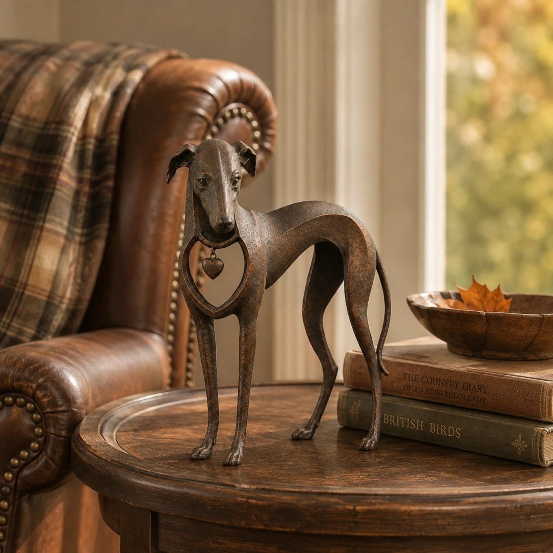 Heritage Heart Sighthound Sculpture – Vintage Iron Dog Accent for Timeless Interiors