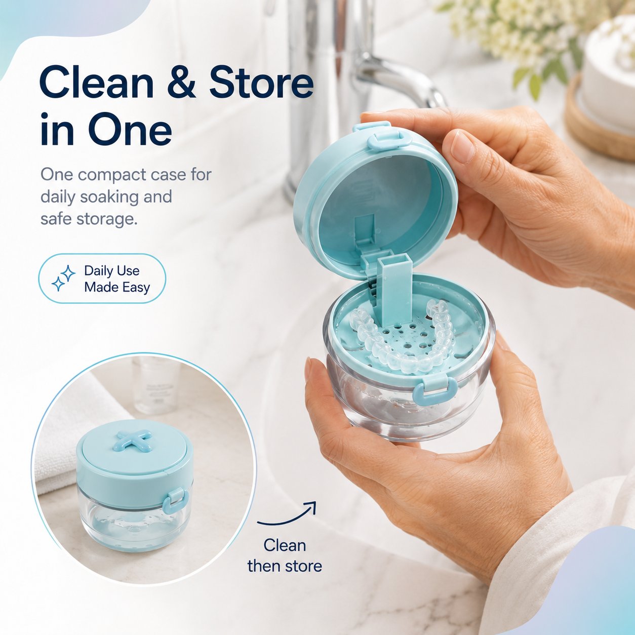 💧Last Day 50% OFF - Portable Retainer and Denture Cleaning Case with Magnetic Lifting Tray🦷✨