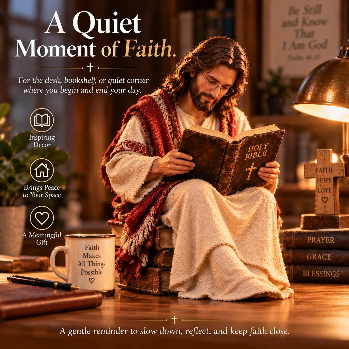 🎁Last Day 49% OFF✝️Keep Faith Close – Jesus Reading the Bible Figurine