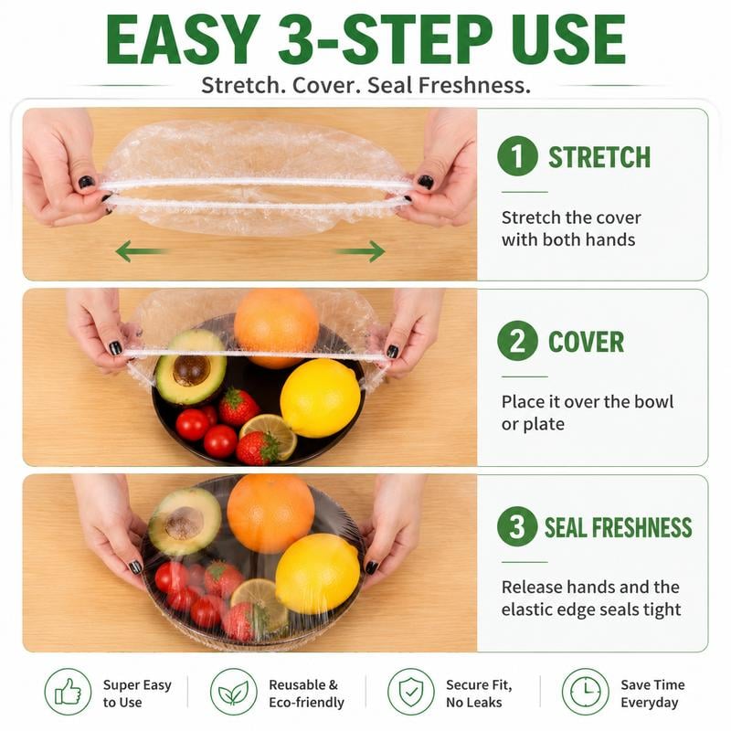 🍽️ 100PCS Disposable Stretch Food Covers - Elastic Bowl & Plate Sealers 🍏