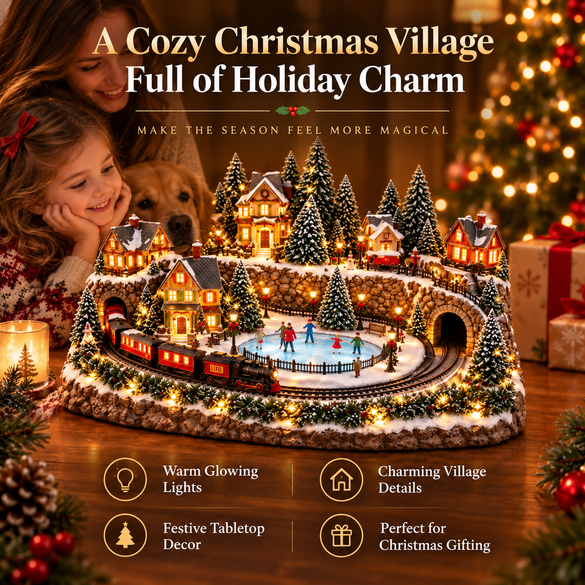 🔥 LAST DAY 49% OFF Merry Little Village Collection – Christmas Train & Storybook Village Tree
