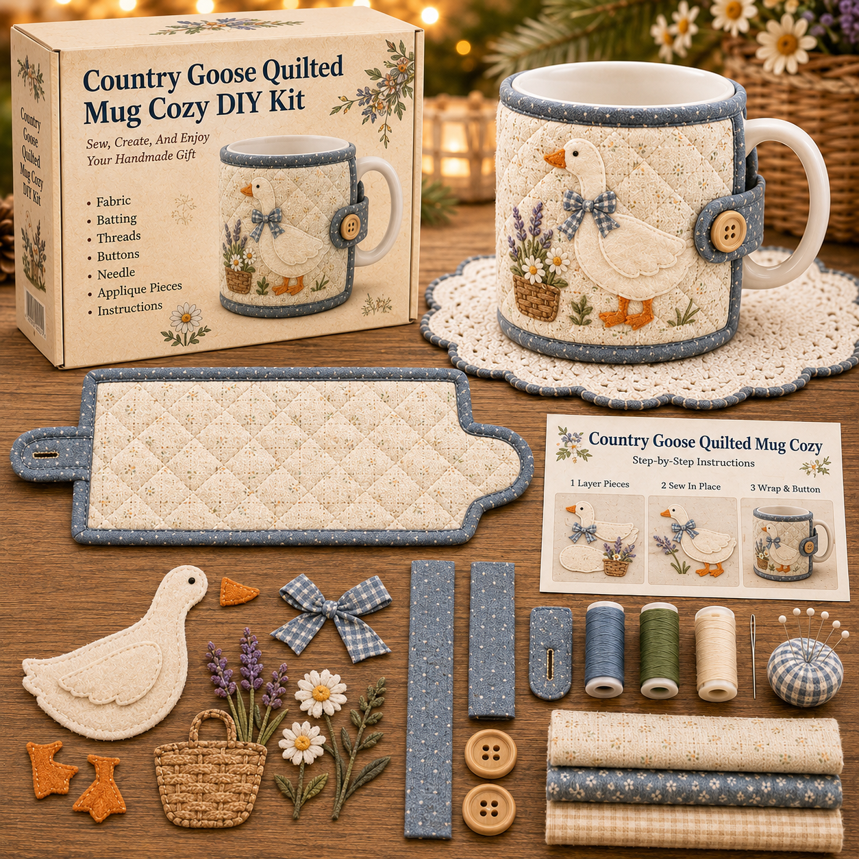 🐷 Farmhouse Friends Mug Cozy Sewing Kit