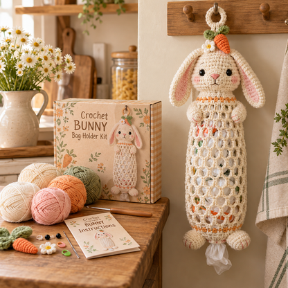 🔥LAST DAY 49% OFF – 🌼 Cottage Harvest Keepers™ — Crochet Animal Bag Holder DIY Kit | 13 Adorable Designs