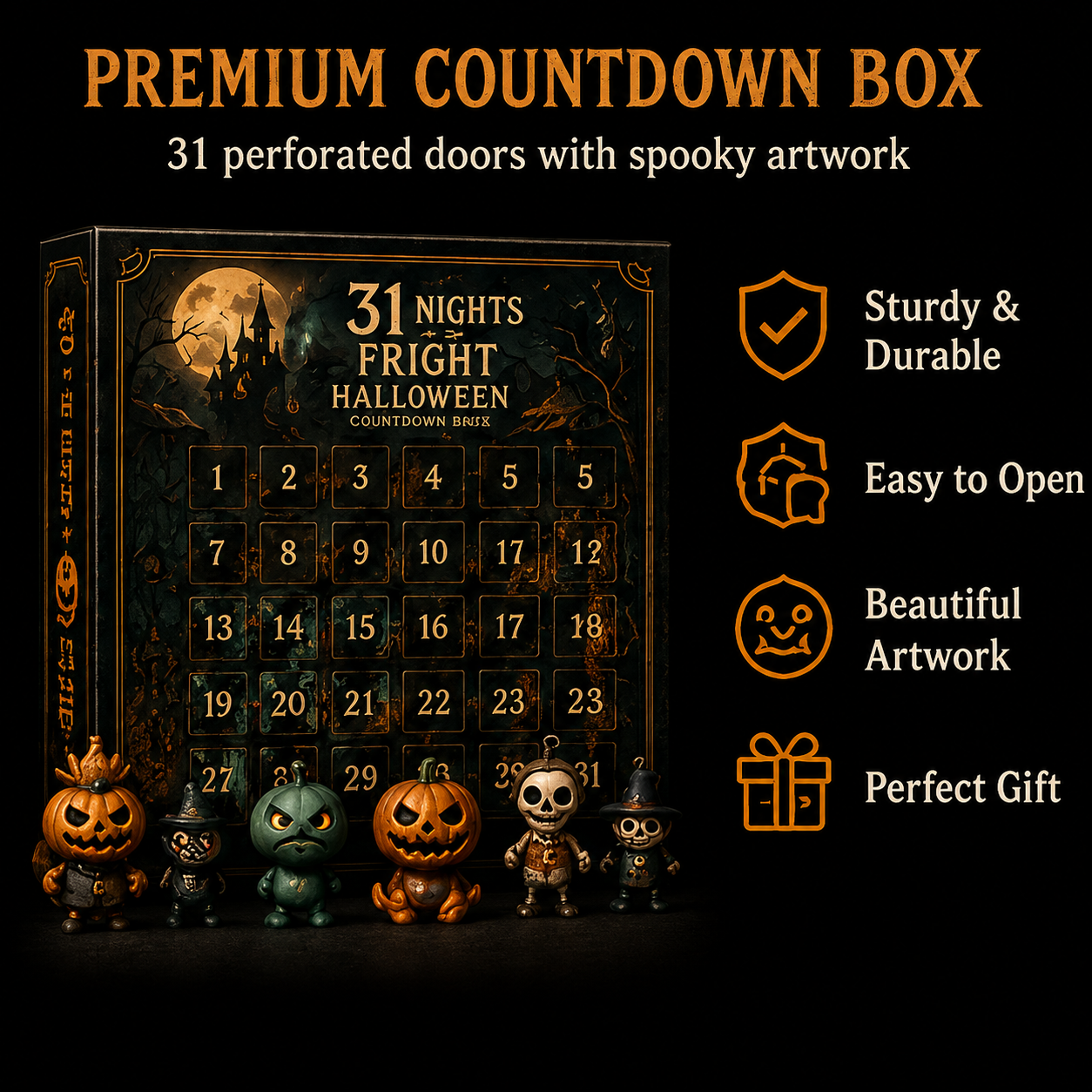 🎉🎃 31 Nights of Fright Halloween Countdown Box | 31 Unique Mini Figurines, Hanging Charms & Spooky Collectibles with No Repeats 👻✨
