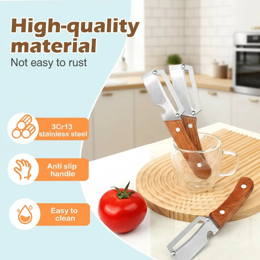 🔥WOVERSSY®Wooden-Handled Stainless Steel Sharp Peeler with Built
