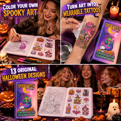 13 witchy spooky Halloween tattoo coloring designs