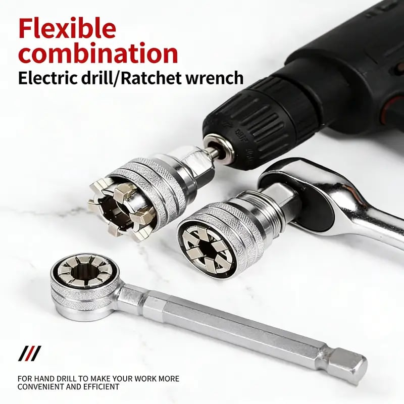 Adjustable Universal Socket Wrench for 3/8" Drive Ratchet Torque Wrench & Power Drill