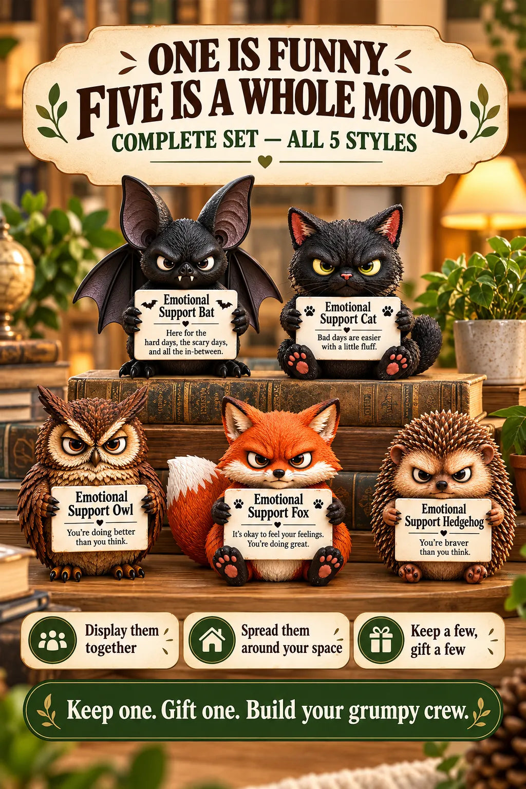 🔥LAST DAY 50% OFF - ✨Cute Grumpy Emotional Support Animal Figures, Mini Tabletop Companion Ornament, Unique Humor‑Filled Gift for Animal Lovers | Collectible Desk Decor