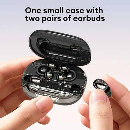 🎧 3-in-1 Wireless Earbuds with Power Bank Charging Case – Clip-On & Sleep Bluetooth Headphones with 4 Earbuds, Noise Cancellation, Water Resistant for Sports & Sleep