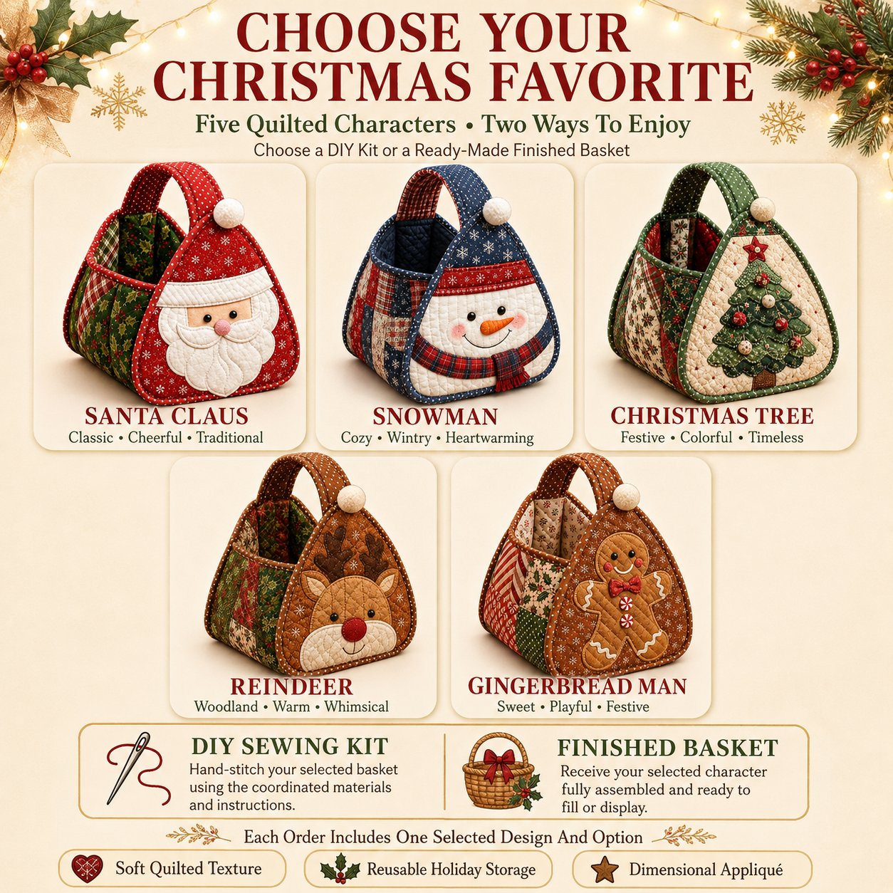 🎄Christmas Character Quilted Carry Basket
