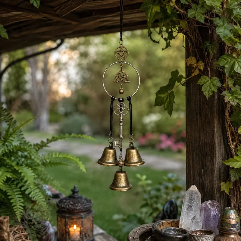 🔮 Witchy Hanging Bells – Vintage Gothic Pentagram Door Decor